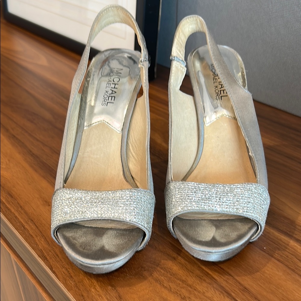 Michael Kors Silver Sparkly Slingback Heels